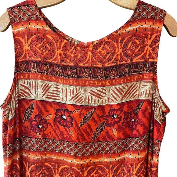 Willy’s New York Sz 10/12* Orange Rust Bali Tropical Sleeveless Vtg Tank Dress - Picture 3 of 8
